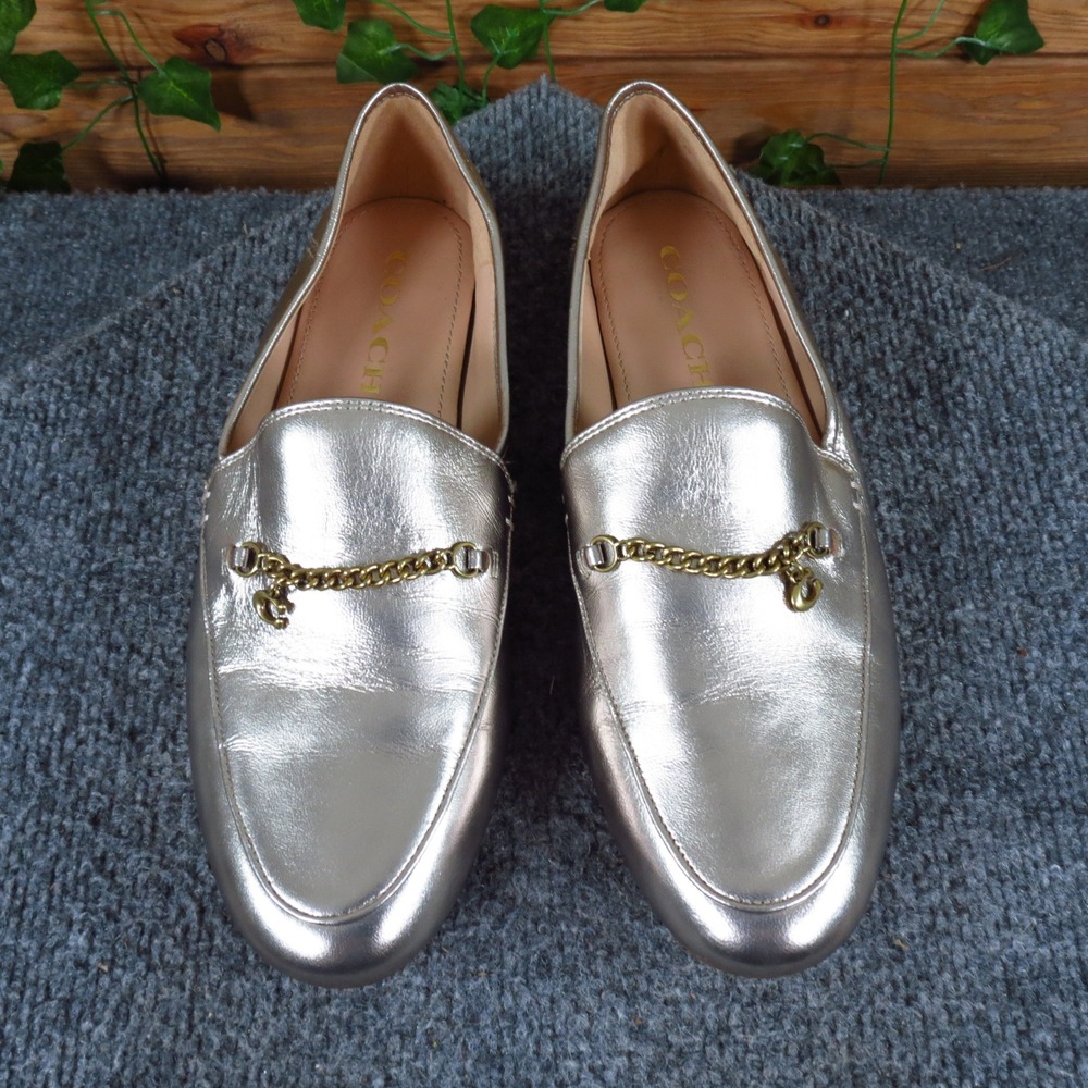 Coach Hanna Women Loafer Size 8 Professional Casual Metallic Silver Leather - Picture 3 of 9